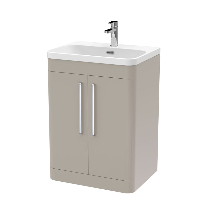 Nuie Parade 600mm 2 door floor standing vanity unit with thin edge basin in Pebble Grey