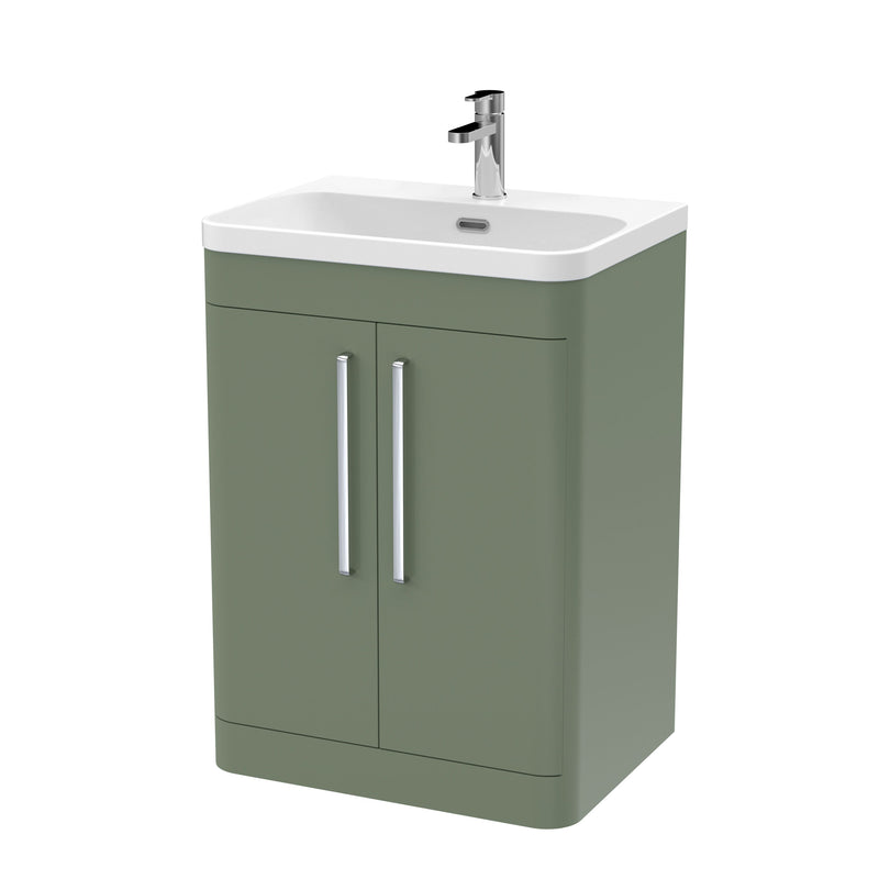 Nuie Parade 600mm 2 door floor standing vanity unit with thin edge basin in Satin Green