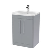 Nuie Parade 600mm 2 door floor standing vanity unit with thin edge basin in Satin Grey