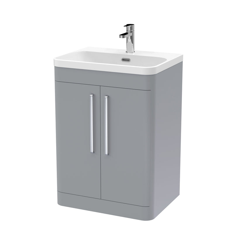 Nuie Parade 600mm 2 door floor standing vanity unit with thin edge basin in Satin Grey