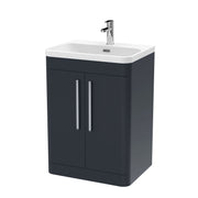 Nuie Parade 600mm 2 door floor standing vanity unit with thin edge basin in Soft Black