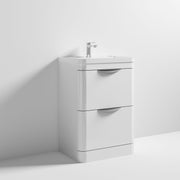 Nuie Parade 600mm 2 drawer floor standing vanity unit with ceramic basin in Gloss White