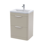Nuie Parade 600mm 2 drawer floor standing vanity unit with ceramic basin in Pebble Grey