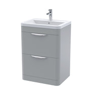 Nuie Parade 600mm 2 drawer floor standing vanity unit with ceramic basin in Satin Grey
