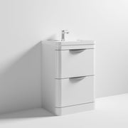 Nuie Parade 600mm 2 drawer floor standing vanity unit with polymarble basin in Gloss White