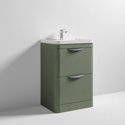 Nuie Parade 600mm 2 drawer floor standing vanity unit with polymarble basin in Satin Green
