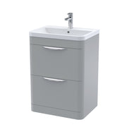 Nuie Parade 600mm 2 drawer floor standing vanity unit with polymarble basin in Satin Grey