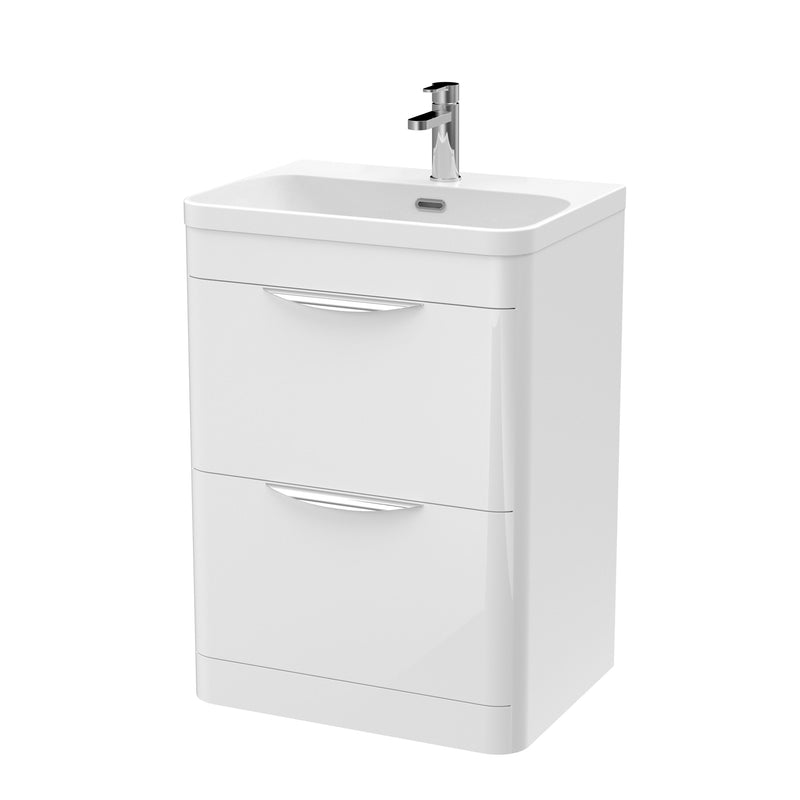 Nuie Parade 600mm 2 drawer floor standing vanity unit with thin edge basin in Gloss White