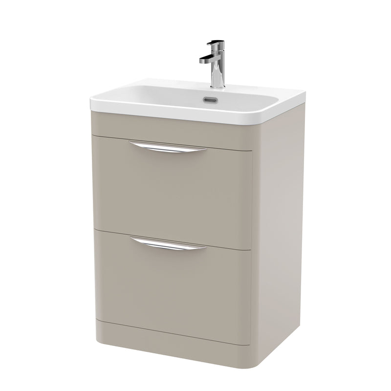 Nuie Parade 600mm 2 drawer floor standing vanity unit with thin edge basin in Pebble Grey
