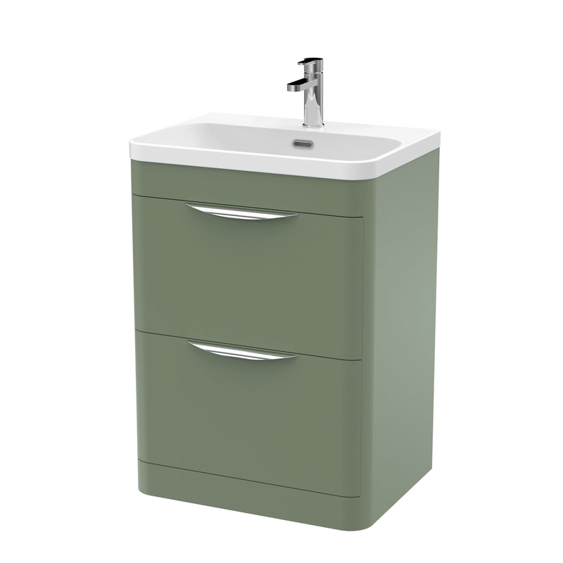 Nuie Parade 600mm 2 drawer floor standing vanity unit with thin edge basin in Satin Green