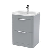 Nuie Parade 600mm 2 drawer floor standing vanity unit with thin edge basin in Satin Grey