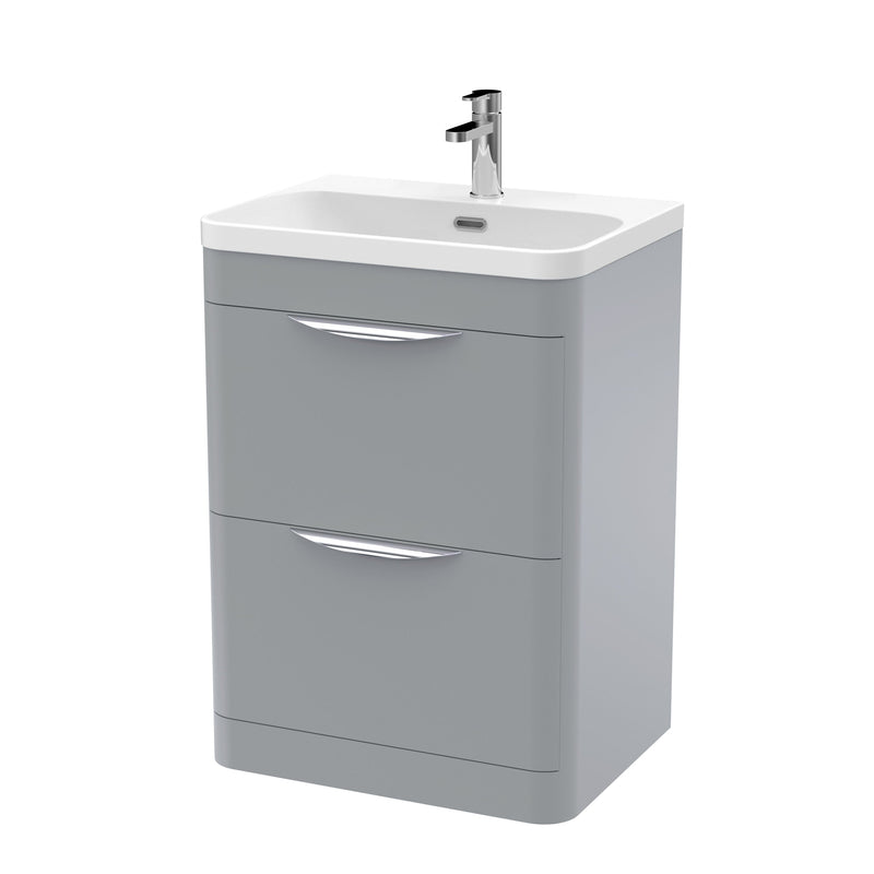 Nuie Parade 600mm 2 drawer floor standing vanity unit with thin edge basin in Satin Grey
