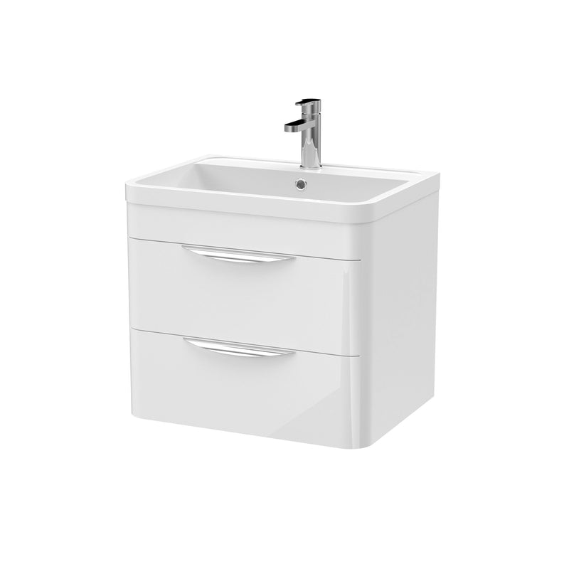 Nuie Parade 600mm 2 drawer wall hung vanity unit with ceramic basin in Gloss White