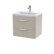 Nuie Parade 600mm 2 drawer wall hung vanity unit with ceramic basin in Pebble Grey