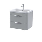 Nuie Parade 600mm 2 drawer wall hung vanity unit with ceramic basin in Satin Grey