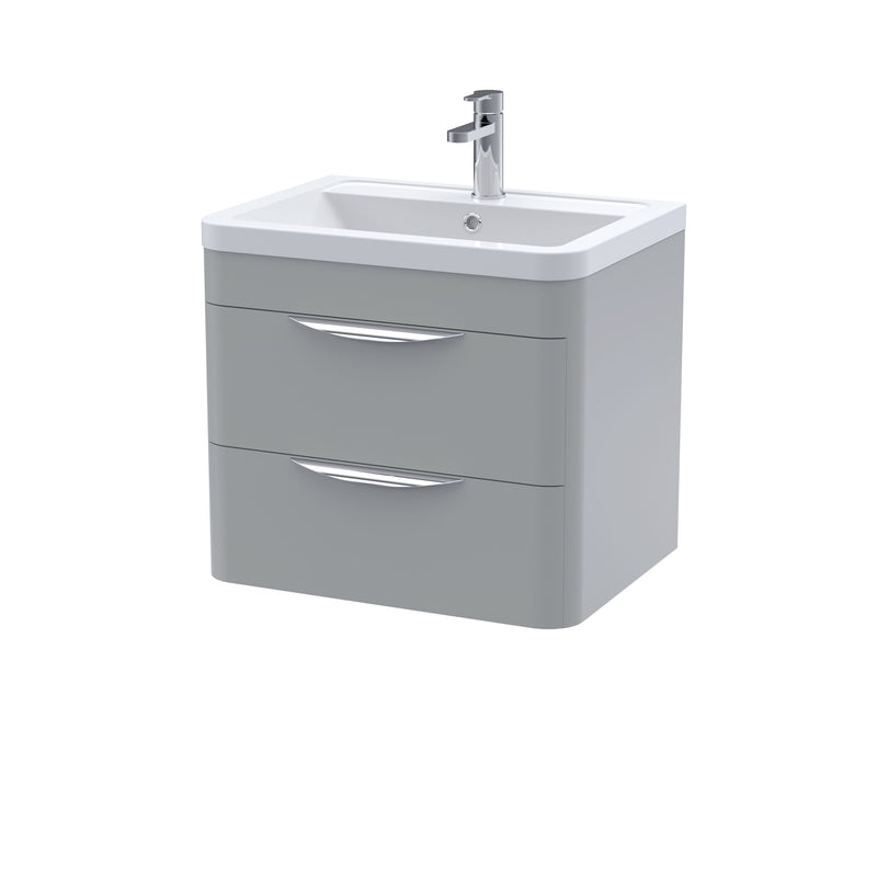 Nuie Parade 600mm 2 drawer wall hung vanity unit with ceramic basin in Satin Grey