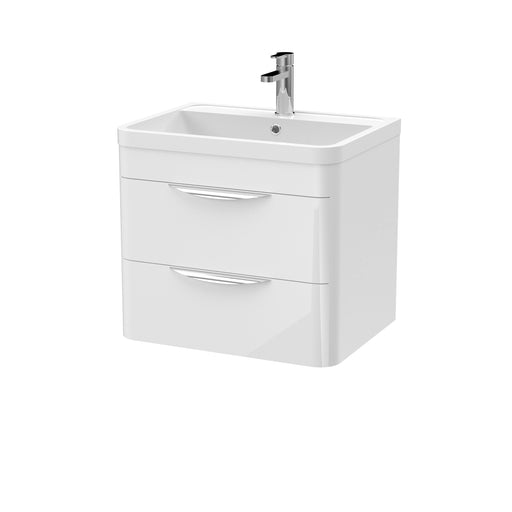 Nuie Parade 600mm 2 drawer wall hung vanity unit with polymarble basin in Gloss White