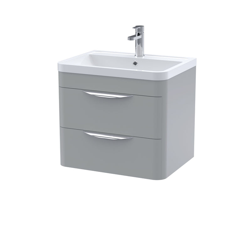 Nuie Parade 600mm 2 drawer wall hung vanity unit with polymarble basin in Satin Grey