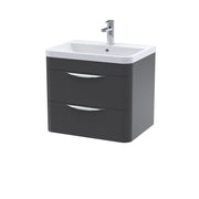 Nuie Parade 600mm 2 drawer wall hung vanity unit with polymarble basin in Soft Black
