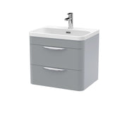 Nuie Parade 600mm 2 drawer wall hung vanity unit with thin edge basin in Satin Grey