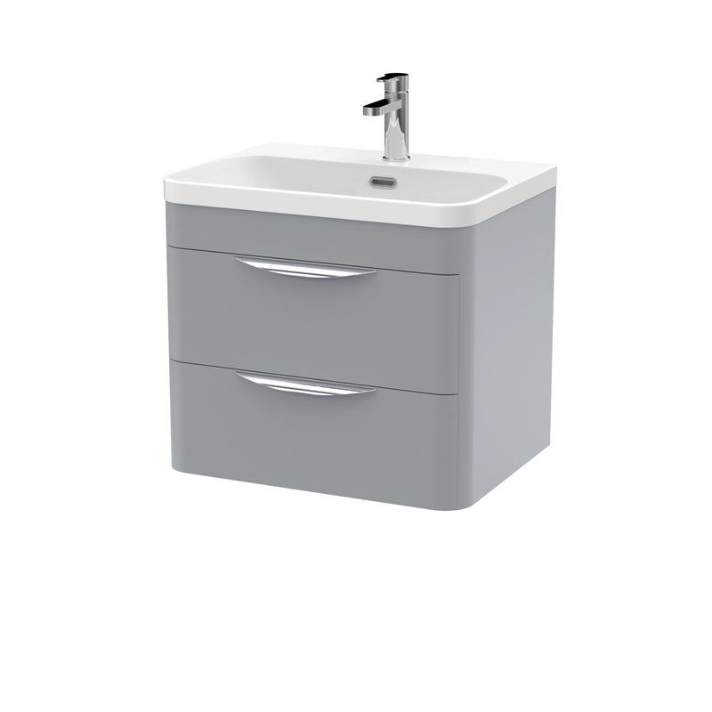 Nuie Parade 600mm 2 drawer wall hung vanity unit with thin edge basin in Satin Grey