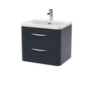 Nuie Parade 600mm 2 drawer wall hung vanity unit with thin edge basin in Soft Black