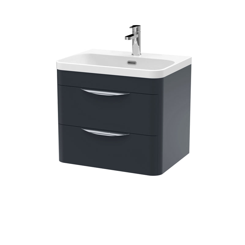 Nuie Parade 600mm 2 drawer wall hung vanity unit with thin edge basin in Soft Black