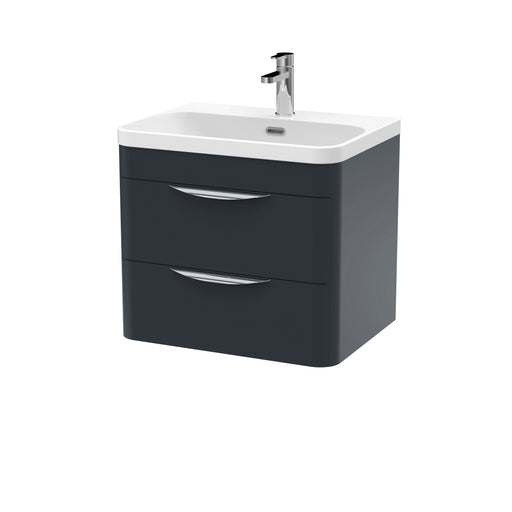 Nuie Parade 600mm 2 drawer wall hung vanity unit with thin edge basin in Soft Black