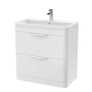 Nuie Parade 800mm 2 drawer floor standing vanity unit with ceramic basin in Gloss White