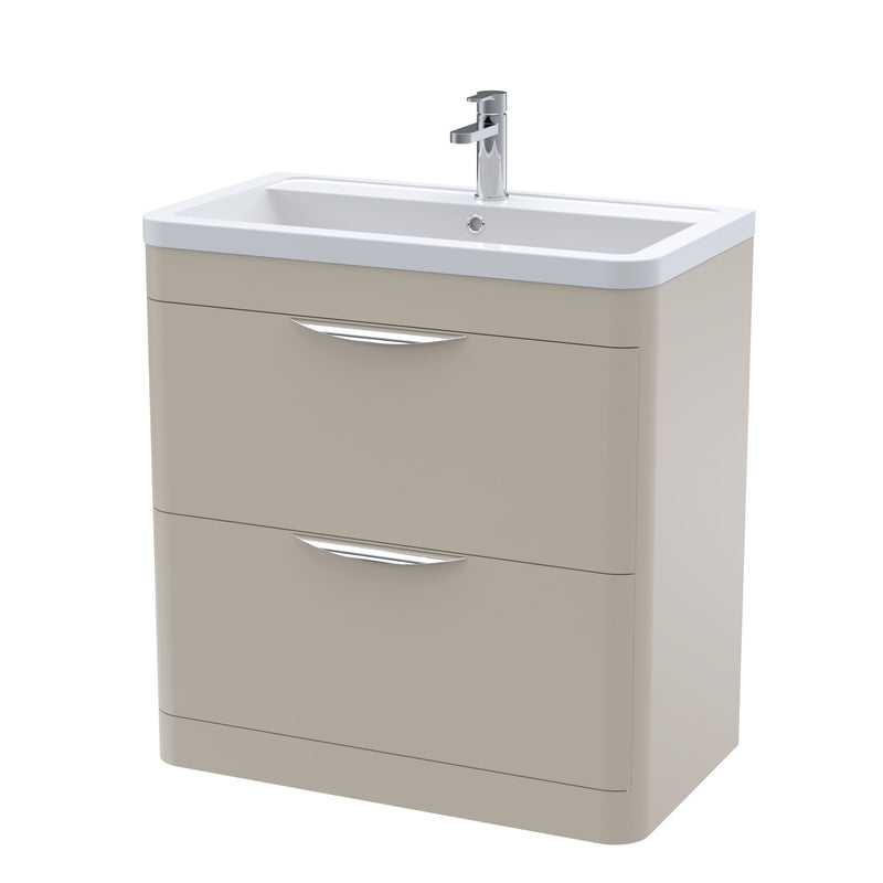 Nuie Parade 800mm 2 drawer floor standing vanity unit with ceramic basin in Pebble Grey