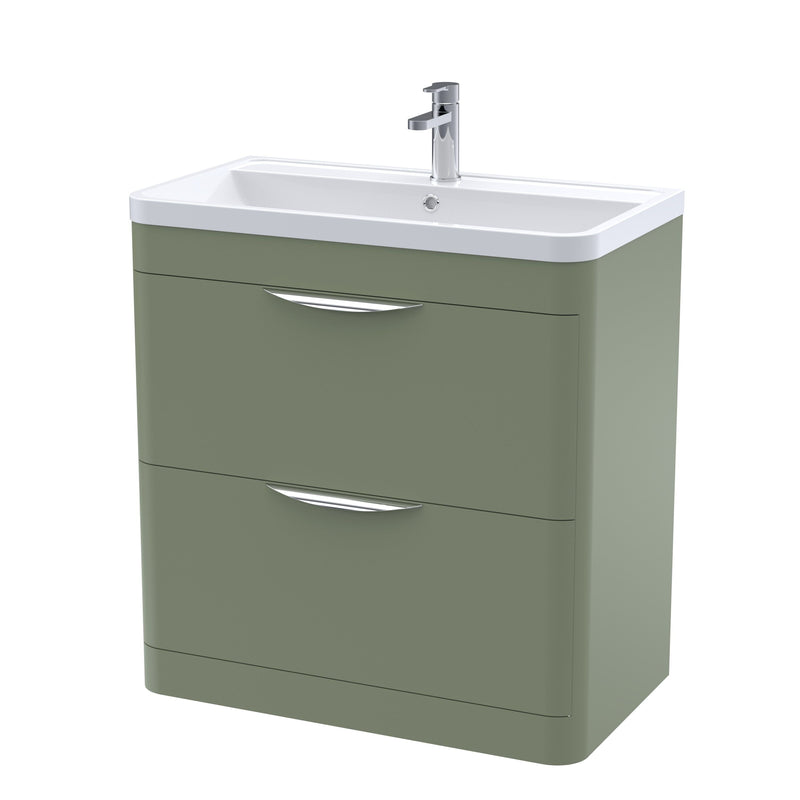 Nuie Parade 800mm 2 drawer floor standing vanity unit with ceramic basin in Satin Green