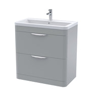 Nuie Parade 800mm 2 drawer floor standing vanity unit with ceramic basin in Satin Grey
