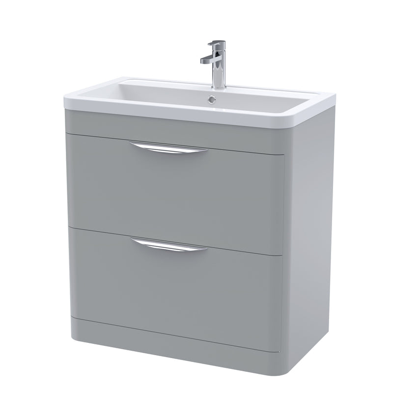 Nuie Parade 800mm 2 drawer floor standing vanity unit with ceramic basin in Satin Grey