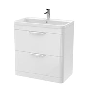 Nuie Parade 800mm 2 drawer floor standing vanity unit with polymarble basin in Gloss White