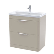Nuie Parade 800mm 2 drawer floor standing vanity unit with polymarble basin in Pebble Grey