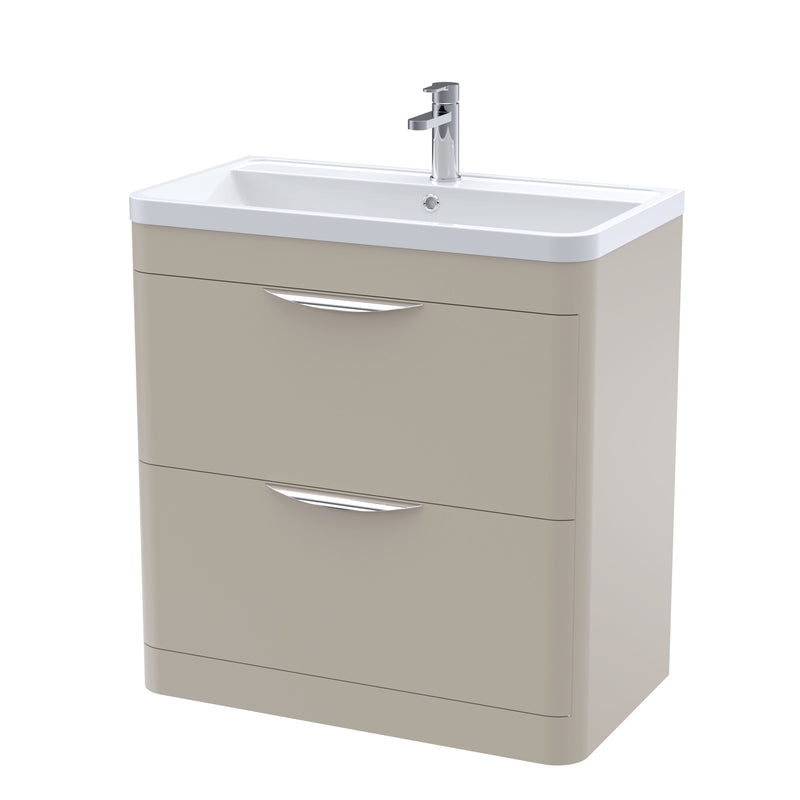 Nuie Parade 800mm 2 drawer floor standing vanity unit with polymarble basin in Pebble Grey
