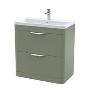 Nuie Parade 800mm 2 drawer floor standing vanity unit with polymarble basin in Satin Green