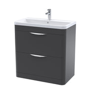 Nuie Parade 800mm 2 drawer floor standing vanity unit with polymarble basin in Soft Black