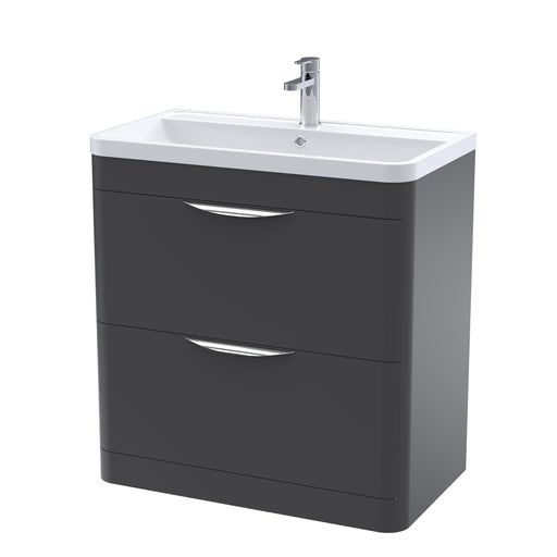 Nuie Parade 800mm 2 drawer floor standing vanity unit with polymarble basin in Soft Black