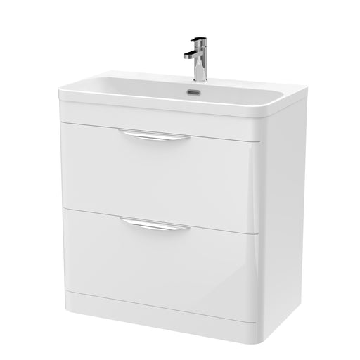 Nuie Parade 800mm 2 drawer floor standing vanity unit with thin edge basin in Gloss White