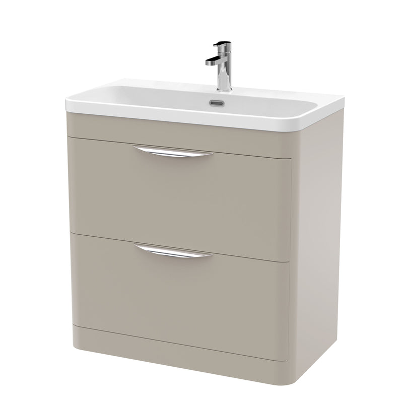 Nuie Parade 800mm 2 drawer floor standing vanity unit with thin edge basin in Pebble Grey