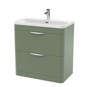 Nuie Parade 800mm 2 drawer floor standing vanity unit with thin edge basin in Satin Green