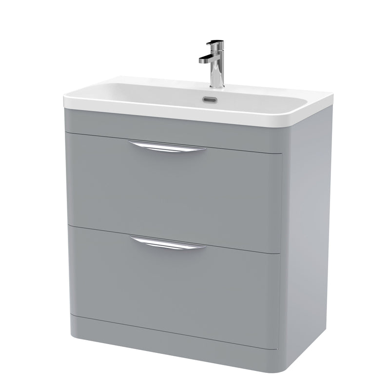 Nuie Parade 800mm 2 drawer floor standing vanity unit with thin edge basin in Satin Grey
