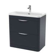 Nuie Parade 800mm 2 drawer floor standing vanity unit with thin edge basin in Soft Black