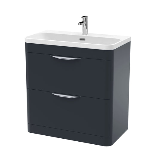 Nuie Parade 800mm 2 drawer floor standing vanity unit with thin edge basin in Soft Black