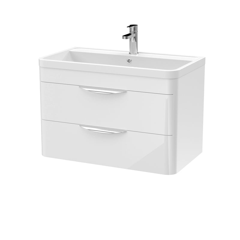Nuie Parade 800mm 2 drawer wall hung vanity unit with ceramic basin in Gloss White