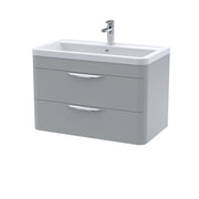 Nuie Parade 800mm 2 drawer wall hung vanity unit with ceramic basin in Satin Grey