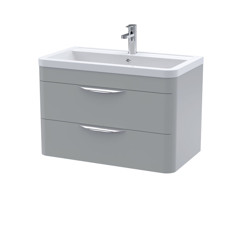 Nuie Parade 800mm 2 drawer wall hung vanity unit with ceramic basin in Satin Grey