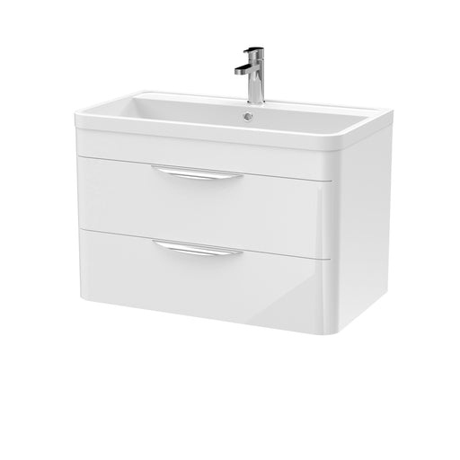 Nuie Parade 800mm 2 drawer wall hung vanity unit with polymarble basin in Gloss White