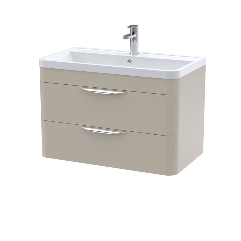 Nuie Parade 800mm 2 drawer wall hung vanity unit with polymarble basin in Pebble Grey
